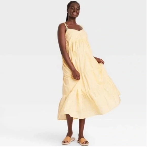 The Nines by Hatch Yellow Tiered Sleeveless Cotton Maternity Midi Dress Sz XXL - Picture 1 of 9